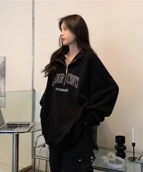 VIBGYOR（ヴィブジョー）の「【バーレスク】ハーフジッププルオーバースエット(BQ)（スウェット・レディース・ブラック/アイボリー/ライトグレー・MEDIUM）」の6枚目の写真