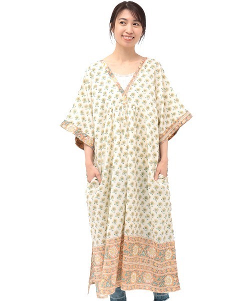 チチカカ（チチカカ）の「フロルブロックプリントワンピース（ワンピース・レディース・イエロー/ブルー/アイボリー・FREE）」の4枚目の写真