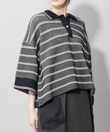 Munich | 7GGメッシュ編みボーダーワイドポロニット(ニット/セーター)