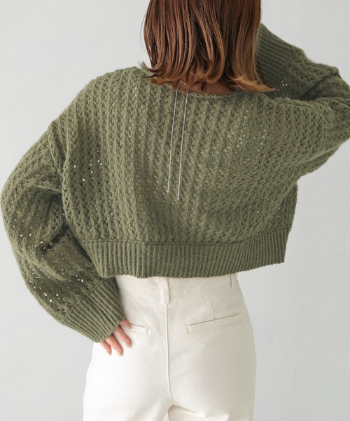 HER CLOSET（ハークローゼット）の「【shemoshelly】WEB限定モヘアタッチメッシュショート丈ニット（ニット/セーター・レディース・アイボリー/カーキ/ベージュ/ブラック・M）」の10枚目の写真