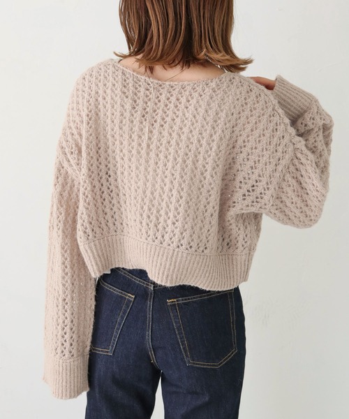 HER CLOSET（ハークローゼット）の「【shemoshelly】WEB限定モヘアタッチメッシュショート丈ニット（ニット/セーター・レディース・アイボリー/カーキ/ベージュ/ブラック・M）」の20枚目の写真