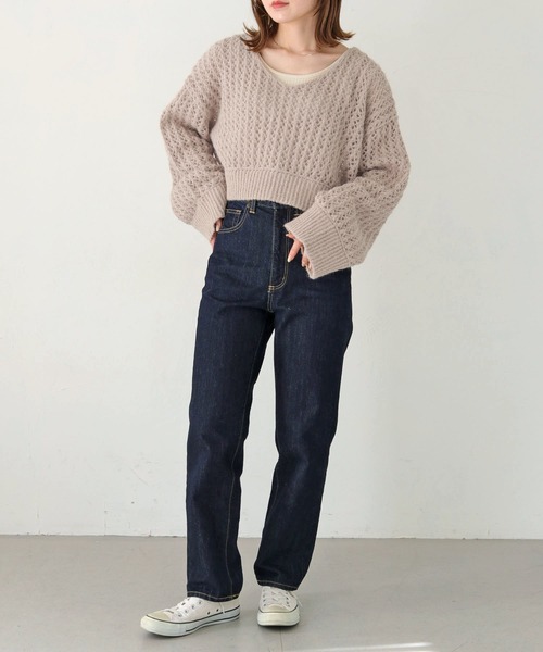 HER CLOSET（ハークローゼット）の「【shemoshelly】WEB限定モヘアタッチメッシュショート丈ニット（ニット/セーター・レディース・アイボリー/カーキ/ベージュ/ブラック・M）」の19枚目の写真