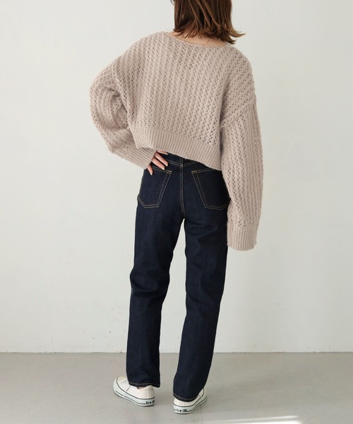 HER CLOSET（ハークローゼット）の「【shemoshelly】WEB限定モヘアタッチメッシュショート丈ニット（ニット/セーター・レディース・アイボリー/カーキ/ベージュ/ブラック・M）」の18枚目の写真