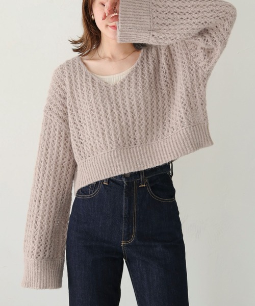 HER CLOSET（ハークローゼット）の「【shemoshelly】WEB限定モヘアタッチメッシュショート丈ニット（ニット/セーター・レディース・アイボリー/カーキ/ベージュ/ブラック・M）」の22枚目の写真