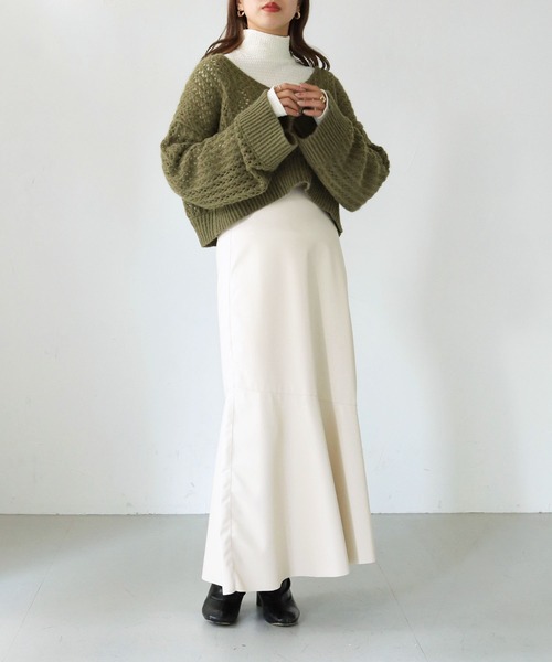 HER CLOSET（ハークローゼット）の「【shemoshelly】WEB限定モヘアタッチメッシュショート丈ニット（ニット/セーター・レディース・アイボリー/カーキ/ベージュ/ブラック・M）」の15枚目の写真