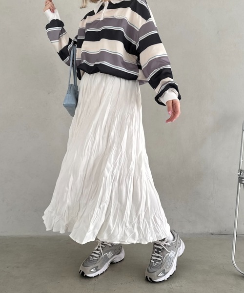 Loueme（ルエム）の「ソフトタッチワッシャーフレアスカート（スカート・レディース・ホワイト/アイボリー/ブラック/ブラウン/ライトグレー/チャコールグレー・FREE）」の15枚目の写真