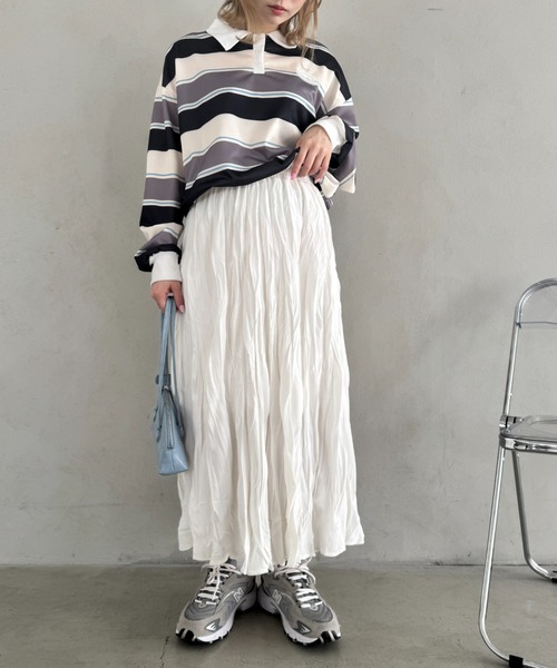 Loueme（ルエム）の「ソフトタッチワッシャーフレアスカート（スカート・レディース・ホワイト/アイボリー/ブラック/ブラウン/ライトグレー/チャコールグレー・FREE）」の17枚目の写真