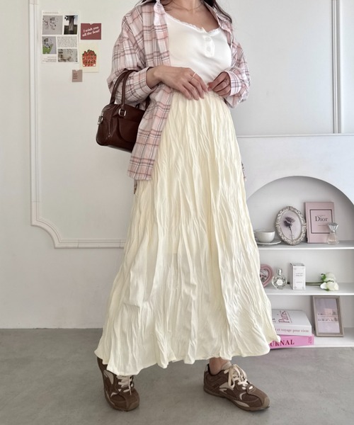 Loueme（ルエム）の「ソフトタッチワッシャーフレアスカート（スカート・レディース・ホワイト/アイボリー/ブラック/ブラウン/ライトグレー/チャコールグレー・FREE）」の21枚目の写真