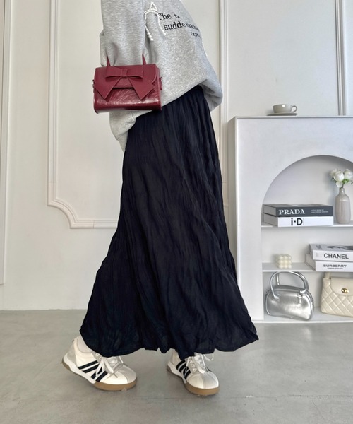 Loueme（ルエム）の「ソフトタッチワッシャーフレアスカート（スカート・レディース・ホワイト/アイボリー/ブラック/ブラウン/ライトグレー/チャコールグレー・FREE）」の12枚目の写真