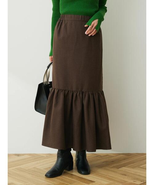 Green　Parks（グリーンパークス）の「・SUGAR SPOONチェックギャザーキリカエスカート（スカート・レディース・チャコールグレー/ブラウン・FREE）」の6枚目の写真