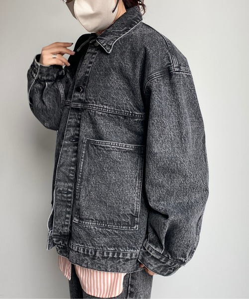 CPCM(シーピーシーエム)の「デニムカバーオール(デニムジャケット・レディース・ネイビー/ブルー/ブラック/ブラウン・MEDIUM/LARGE)」の6枚目の写真