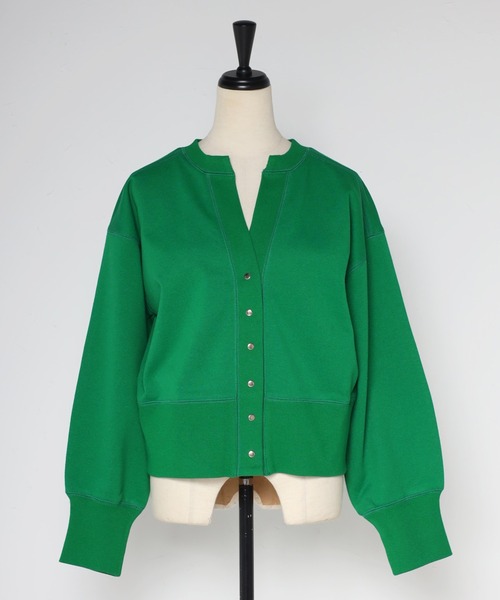 Bonjour Sagan（ボンジュールサガン）の「アップサイクルキーネックスナップカーディガン（カーディガン/ボレロ・レディース・ライトグレー/ラベンダー/ネイビー/ブラック/グリーン・FREE）」の21枚目の写真