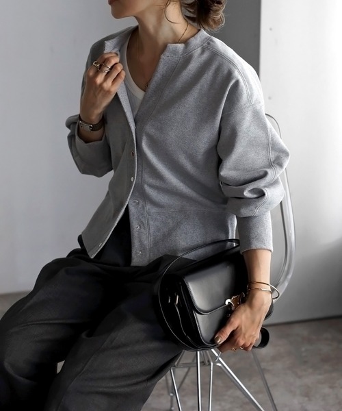 Bonjour Sagan（ボンジュールサガン）の「アップサイクルキーネックスナップカーディガン（カーディガン/ボレロ・レディース・ライトグレー/ラベンダー/ネイビー/ブラック/グリーン・FREE）」の22枚目の写真