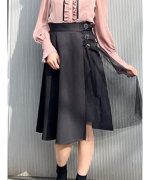 EATME（イートミー）の「トリプルベルトチュールコンビフレアスカート（スカート・レディース・ブラック/ピンク/その他1・SMALL/MEDIUM）」の2枚目の写真