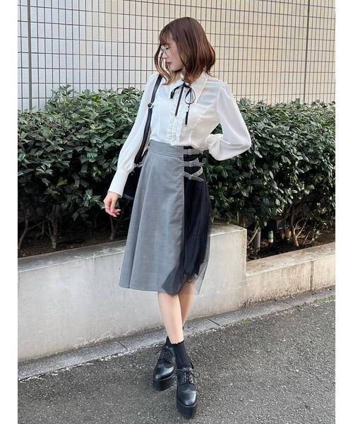 EATME（イートミー）の「トリプルベルトチュールコンビフレアスカート（スカート・レディース・ブラック/ピンク/その他1・SMALL/MEDIUM）」の4枚目の写真