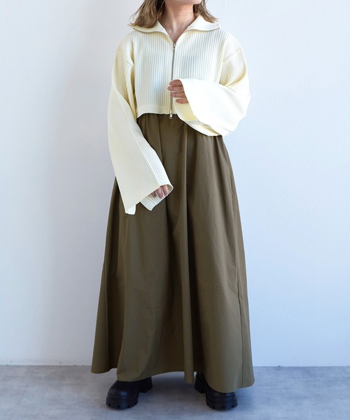 w closet(ダブルクローゼット)の「【SETアイテム】リブニットカーディガン&キャミワンピース(ワンピース・レディース・ピンク系/アイボリー/ホワイト・FREE)」の2枚目の写真