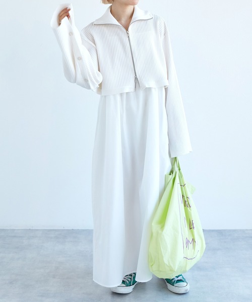 w closet(ダブルクローゼット)の「【SETアイテム】リブニットカーディガン&キャミワンピース(ワンピース・レディース・ピンク系/アイボリー/ホワイト・FREE)」の13枚目の写真