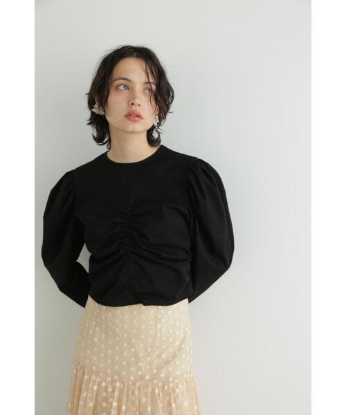 JILL STUART(ジルスチュアート)の「◆フロントギャザーショートトップス(Tシャツ/カットソー・レディース・ホワイト/ブラック/ブルー・FREE)」の5枚目の写真