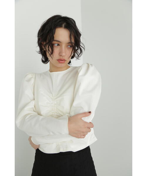 JILL STUART(ジルスチュアート)の「◆フロントギャザーショートトップス(Tシャツ/カットソー・レディース・ホワイト/ブラック/ブルー・FREE)」の10枚目の写真