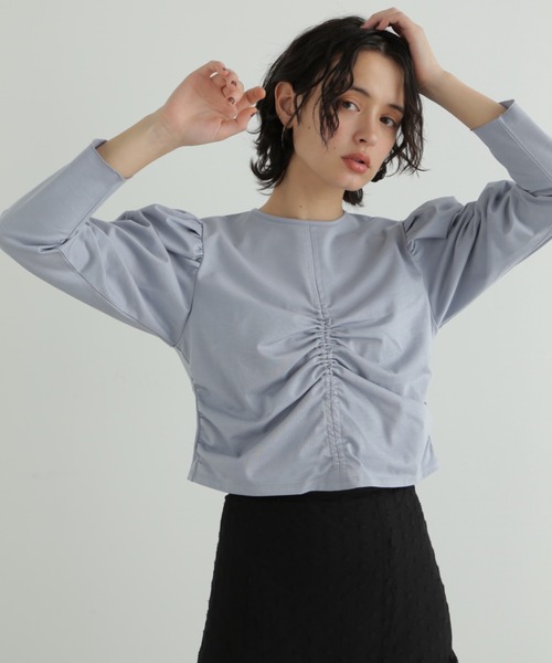 JILL STUART(ジルスチュアート)の「◆フロントギャザーショートトップス(Tシャツ/カットソー・レディース・ホワイト/ブラック/ブルー・FREE)」の3枚目の写真