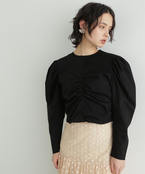 JILL STUART(ジルスチュアート)の「◆フロントギャザーショートトップス(Tシャツ/カットソー・レディース・ホワイト/ブラック/ブルー・FREE)」の1枚目の写真