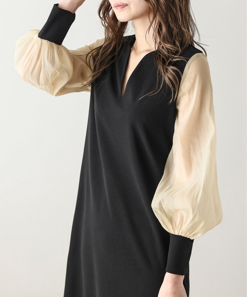 AMELY（エミリー）の「シフォンスリーブワンピース（ワンピース・レディース・ブラック/ベージュ・M/L）」の5枚目の写真