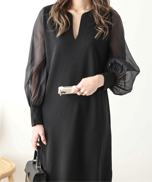 セール】シフォンスリーブワンピース（ワンピース）｜AMELY（エミリー