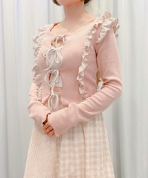 リルリリー lillilly　リボン　ホワイト　フリル　カッティング　Tシャツ Key Ribbon T shirt | lilLilly official webstore