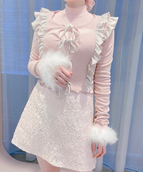 lilLilly リルリリー バイカラーレースリブトップス lilLilly（リルリリー）の「バイカラーレースリブトップス（T