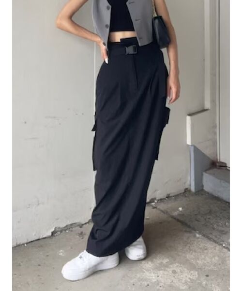 EVRIS（エヴリス）の「ベルテッドワークスカート（スカート・レディース・ブラック/ホワイト/グリーン・FREE）」の2枚目の写真