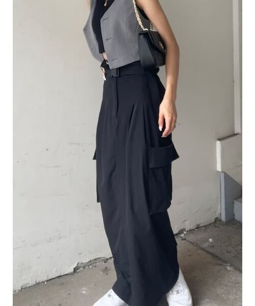 EVRIS（エヴリス）の「ベルテッドワークスカート（スカート・レディース・ブラック/ホワイト/グリーン・FREE）」の4枚目の写真