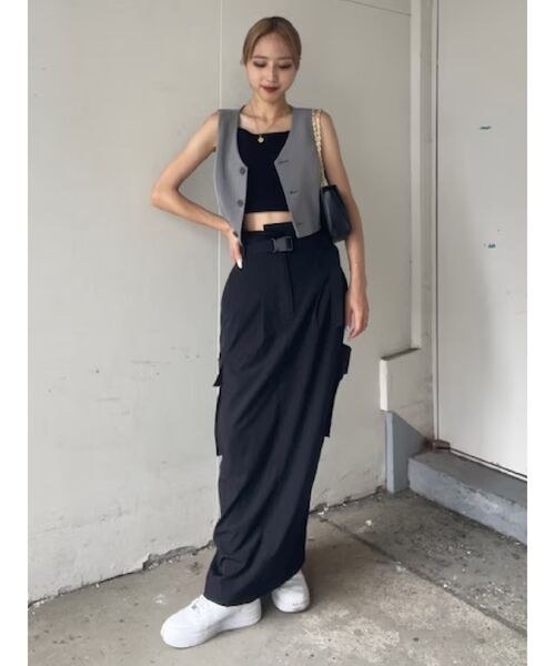 EVRIS（エヴリス）の「ベルテッドワークスカート（スカート・レディース・ブラック/ホワイト/グリーン・FREE）」の5枚目の写真