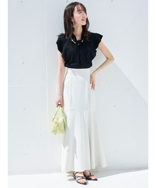 MERCURYDUO（マーキュリーデュオ）の「ボウタイ付きラッフルコンパクトニット（ニット/セーター・レディース・ベビーピンク/オフホワイト/チャコールグレー/ブラック・FREE）」の14枚目の写真