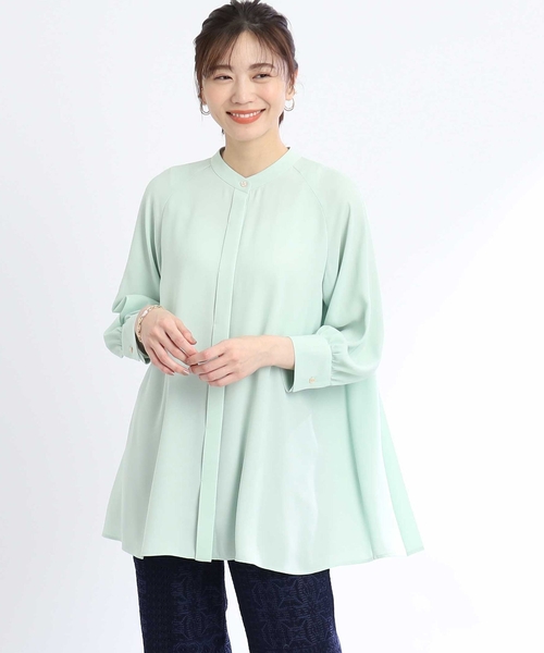 【WEB限定カラーあり/接触冷感/洗える】バックシャンプリーツフリュイドブラウス