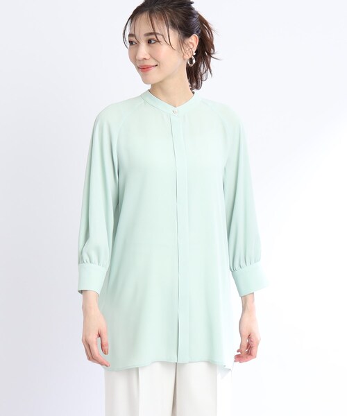 【WEB限定カラーあり/接触冷感/洗える】バックシャンプリーツフリュイドブラウス