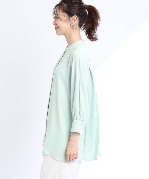 【WEB限定カラーあり/接触冷感/洗える】バックシャンプリーツフリュイドブラウス
