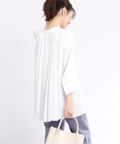 【WEB限定カラーあり/接触冷感/洗える】バックシャンプリーツフリュイドブラウス
