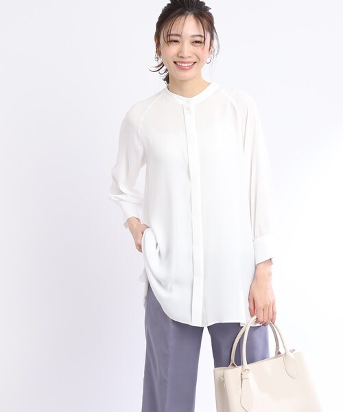 【WEB限定カラーあり/接触冷感/洗える】バックシャンプリーツフリュイドブラウス