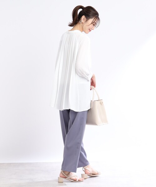 【WEB限定カラーあり/接触冷感/洗える】バックシャンプリーツフリュイドブラウス