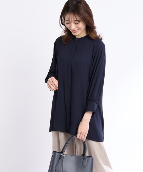 【WEB限定カラーあり/接触冷感/洗える】バックシャンプリーツフリュイドブラウス