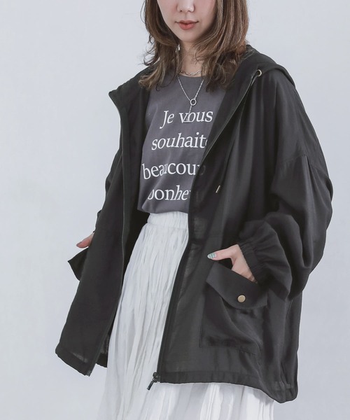 n'OrLABEL(ノアールレーベル)の「【撥水・UVカット】ライトマウンテンパーカー(マウンテンパーカー・レディース・グレー/ブラック/ライトカーキ/グレイッシュベージュ・FREE)」の2枚目の写真