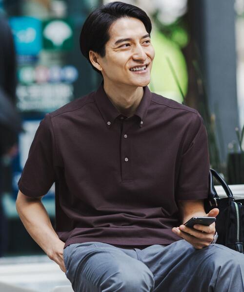 green label relaxing（グリーンレーベルリラクシング）の「DUADRY CLEAN バーズアイ ボタンダウン ポロシャツ -吸水速乾・抗菌-（ポロシャツ・メンズ・ダークグリーン/ライトブルー/ライトグレー/ネイビー/ダークグレー/ライム/ダークブラウン/ベージュ・S/M/L/XL）」の3枚目の写真