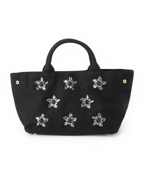 BEAUTY&YOUTH UNITED ARROWS(ビューティーアンドユースユナイテッドアローズ)の「BY キャンバス ビジューフラワー2WAYトート◆(トートバッグ・レディース・ブラック・フリー)」の1枚目の写真