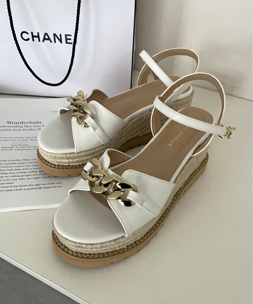 prose verse（プロズヴェール）の「チェーンデザインジュート厚底サンダル（サンダル・レディース・ブラック/オフホワイト・SMALL/MEDIUM/LARGE）」の7枚目の写真