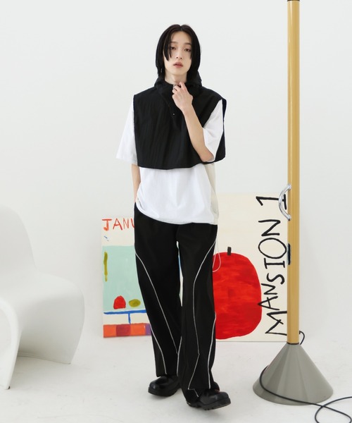 FOLLOWIN（フォロウィン）の「[UNISEX] 【長さ調節可能】【ストリートファッション必須アイテム】ストリングラインハイウエストバンディングパンツ（スウェットパンツ・メンズ・ホワイト/ブラック・FREE）」の6枚目の写真