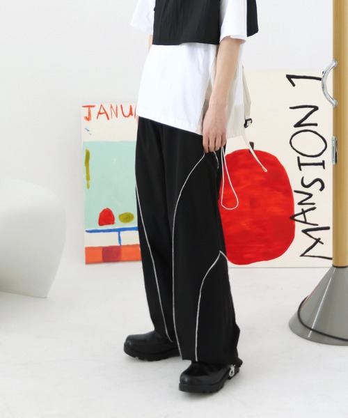 FOLLOWIN（フォロウィン）の「[UNISEX] 【長さ調節可能】【ストリートファッション必須アイテム】ストリングラインハイウエストバンディングパンツ（スウェットパンツ・メンズ・ホワイト/ブラック・FREE）」の16枚目の写真