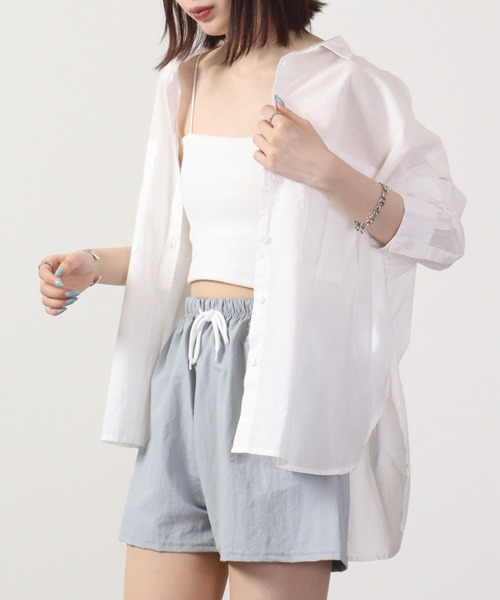 lil nina（リルニーナ）の「lil nina キャンブリックボイル 長袖オーバーシャツ 無地＆ストライプ（シャツ/ブラウス・レディース・エンジ/ネイビー/ホワイト/ライトブラウン/チェリーピンク/ブラック×パープル/ホワイト×ブルー/ブラウン系/パープル系・FREE）」の17枚目の写真