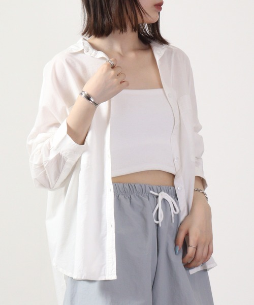 lil nina（リルニーナ）の「lil nina キャンブリックボイル 長袖オーバーシャツ 無地＆ストライプ（シャツ/ブラウス・レディース・エンジ/ネイビー/ホワイト/ライトブラウン/チェリーピンク/ブラック×パープル/ホワイト×ブルー/ブラウン系/パープル系・FREE）」の18枚目の写真