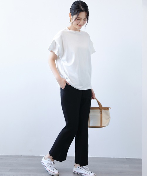 Cinderella(シンデレラ)の「トップス Tシャツ レディース ボーダー 袖あり 半袖 ゆったり Uネック レディース トップス カットソー 半袖 コットン UVカット 大きいサイズ ゆったり 春夏 体型カバー 夏 半袖 ティーシャツ Tシャツ レディース(Tシャツ/カットソー・レディース・ブルー系その他/ブラック系その他/グレー系その他/ベージュ系その他/ホワイト/ブラック・MEDIUM)」の13枚目の写真