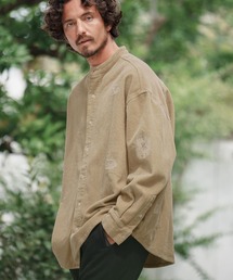 ms5363-Distressed Band Collar Middle Well Corduroy Shirts シャツ